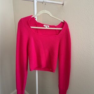 Steve Madden Ribbed Square-Neck Hot Pink Sweater